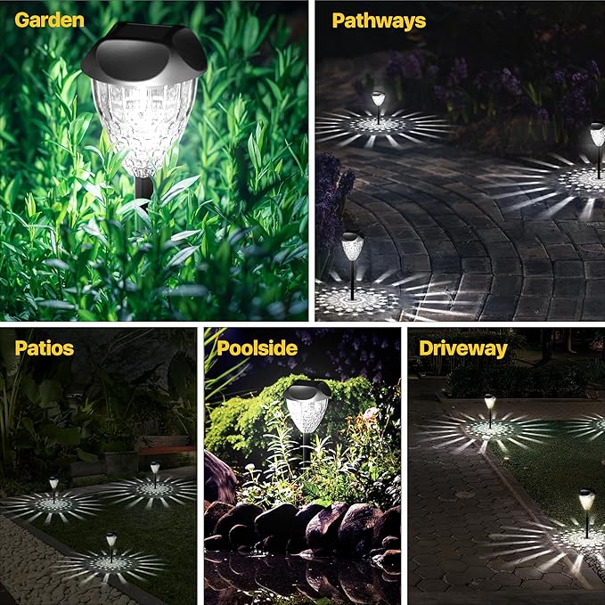 Ensenior 8-Pack Solar Lights Outdoor Auto ON/Off 6500K LED Solar Garden Lights for Pathway Yard Patio Walkway Planter Waterproof Energy-Efficient Landscape Lighting
