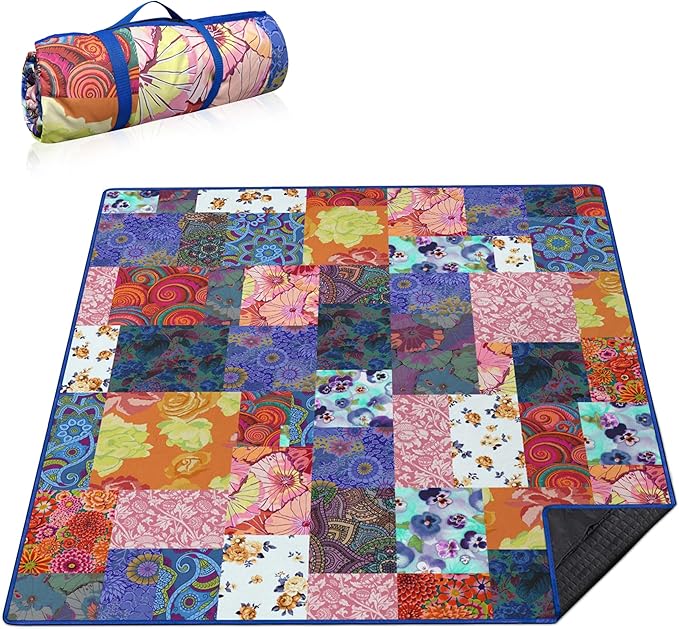 Extra Large Picnic Blankets Waterproof Foldable (80 x 80) Beach Blanket Waterproof Sandproof3-Layer Thicking Mat Outdoor Packable Camping Blanket