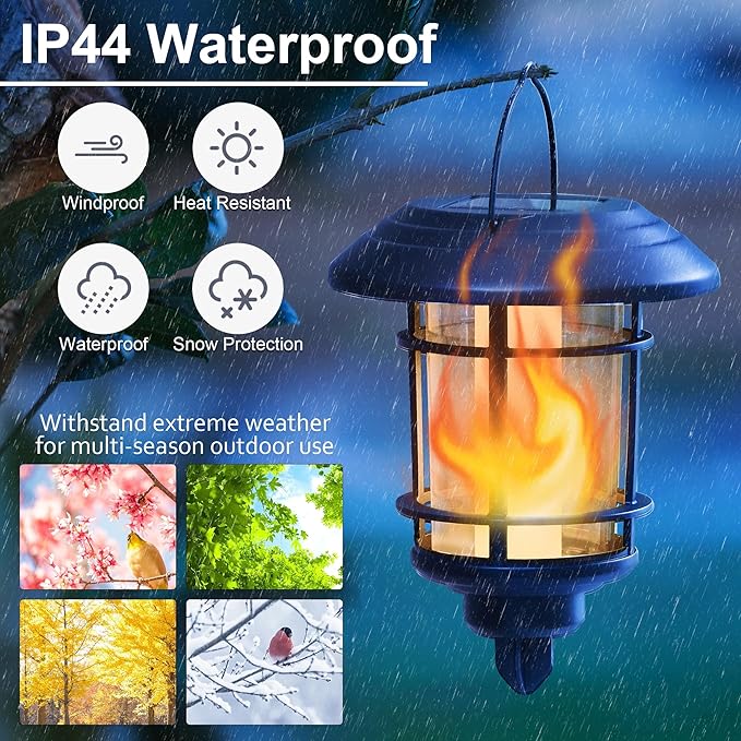 Dynaming 4 Pack Solar Flame Wall Lanterns Outdoor Solar Powered Wall Mounted Sconce Lights Flickering Flame LED Light Auto On/Off Hanging Lights Waterproof for Garage Stair Patio Porch Yard