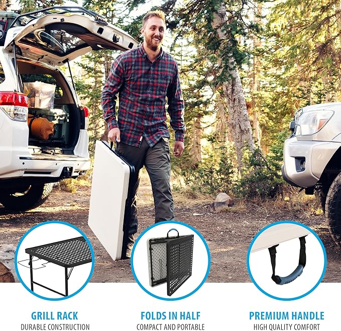 LIFETIME Folding Tailgate Table with Grill Rack Portable Outdoor Camping Station 5-Foot