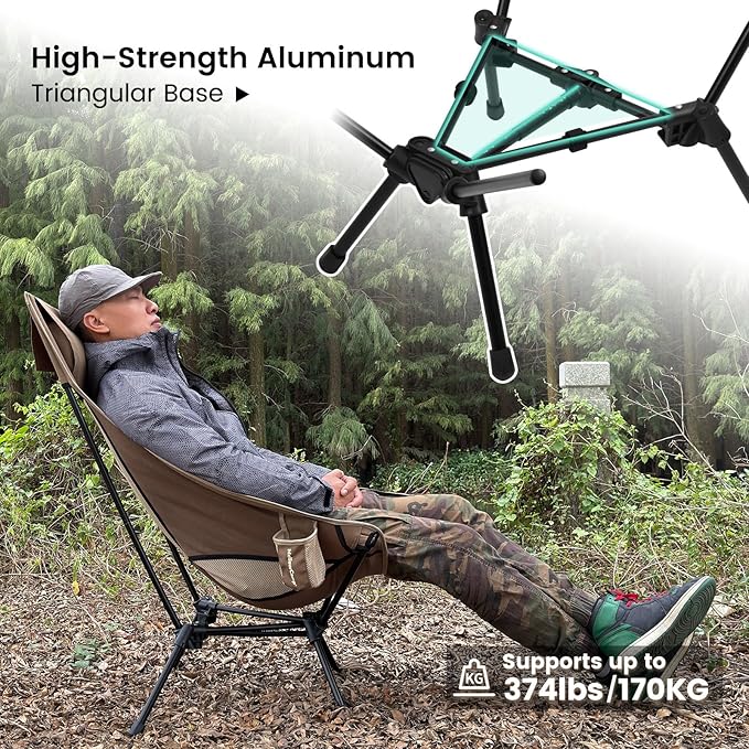 MellowCamp High Back Camping Chair Oversized Comfort Design Collapsible Camp Chair with Pillow (Green)