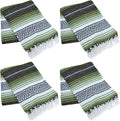 La Montana Mexican Blankets and Throws 4 Pk 74x50 - Made in Mexico Lightweight Yoga Blanket for Schools Studios Outdoors Camping Picnic Decor - Machine Washable Dark Olive/Light Olive/White