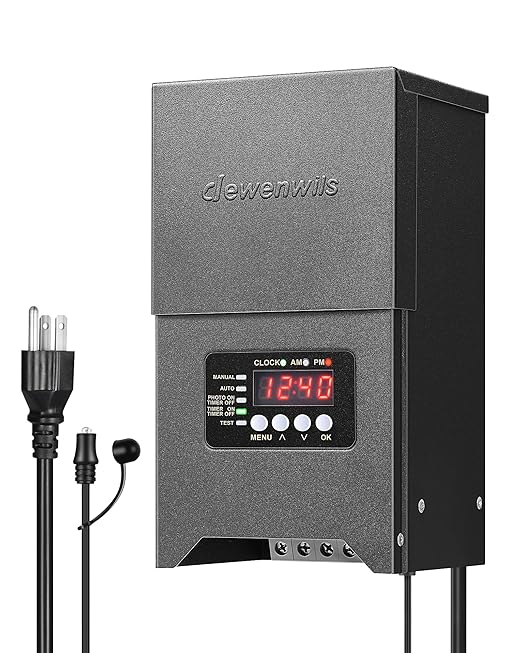 DEWENWILS 300W Low Voltage Landscape Transformer 120V to 12V/15VAC Landscape Lighting Transformer with Photocell Sensor &amp Timer Low Voltage Transformer for Outdoor Lighting Wall Billboards