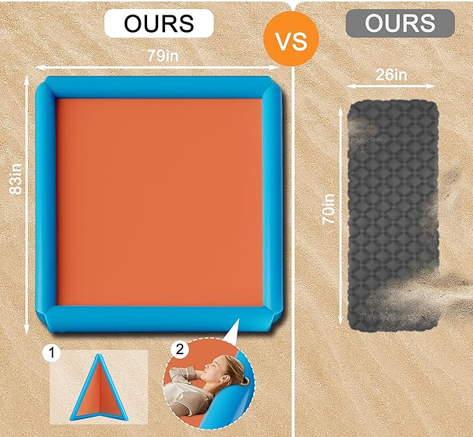2-in-1 Sand Free Beach Blanket &amp Tent - 79x83 Waterproof Picnic Blanket with Inflatable Pillows No Pump Quick Inflation Fits 6-10 Seated/4-6 Reclined for Family Camping Travel Backyard