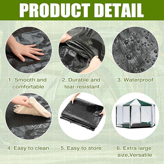 Tinideya 12.5 ft Removable Tent Floor Mat Tarp Waterproof Camping Tent Tarp Floor for Pop up Screen Tents Gazebo Hiking Backpacking Hammock Beach Accessory