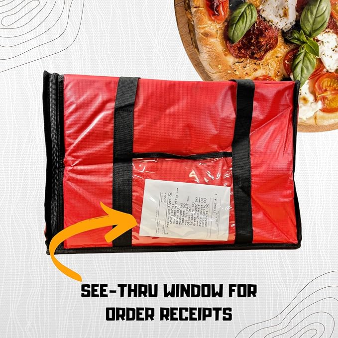 FSE Insulated Pizza Food Delivery Bag Carrier 18 Inch x 18 Inch x 13 Inch Breathable Design Fits Five 16 Pizza Boxes or Four 18 Pizza Boxes for Hot or Cold Items Red