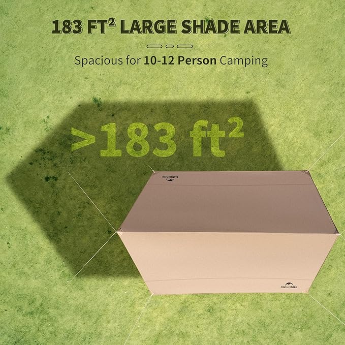 Naturehike Cloud Skies Camping Tent Tarp with Poles Waterproof PU 18000mm+ Rain Shelter Anti-UV UPF2000+ Camping Sun Shelter Canopy