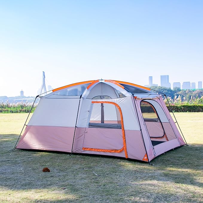 KTT Extra Large Tent 8-10-12 PersonFamily Cabin Tents2 Rooms3 Doors and 3 Windows with MeshStraight WallWaterproofDouble LayerBig Tents for OutdoorPicnicCampingFamily Gathering