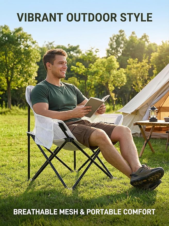 Breathable Outdoor Folding Chair Portable Ultra-Light Fishing Stool Beach Camping Moon Chair Armchair Art Sketch Chair (Mesh Surface White)