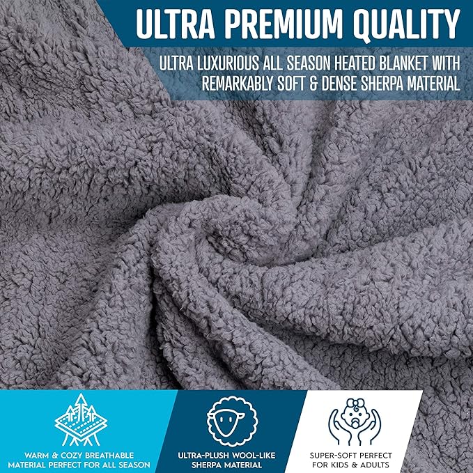 ZONETECH Sherpa Fleece Travel Blanket Grey Cozy Soft Plush Warm Fuzzy Automotive Comfortable Car Seat 59 x 43” Size -Great for Winter Home Office and Camping