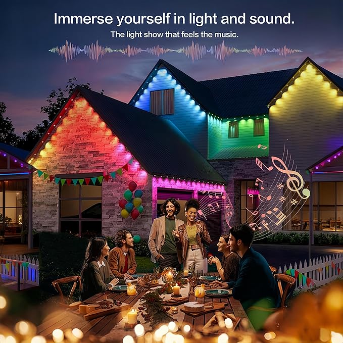 Permanent Outdoor Lights 150FT 90LEDs RGBWC+IC Smart LED Strip with 50+ Scene Modes IP68 Waterproof App &amp Remote Control for Christmas Holiday Roof and Pool Party Decor