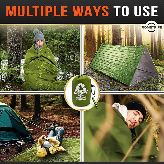 Bivy Sack XL Waterproof Survival Sleeping Bag with Emergency Whistle Built-in Hood &amp Thermal Mylar - Tear &amp Puncture-Resistant