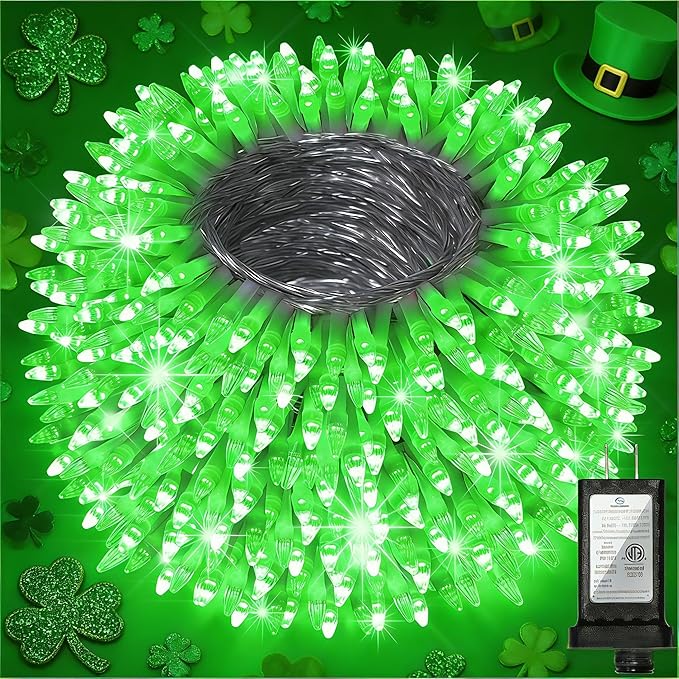 750 LED Christmas String Lights Outdoor 240FT Twinkle Fairy Lights with Timer &amp Memory 12 Modes Dimmable Waterproof St Patricks Day Decorations for House Patio Wedding Party Christmas Green