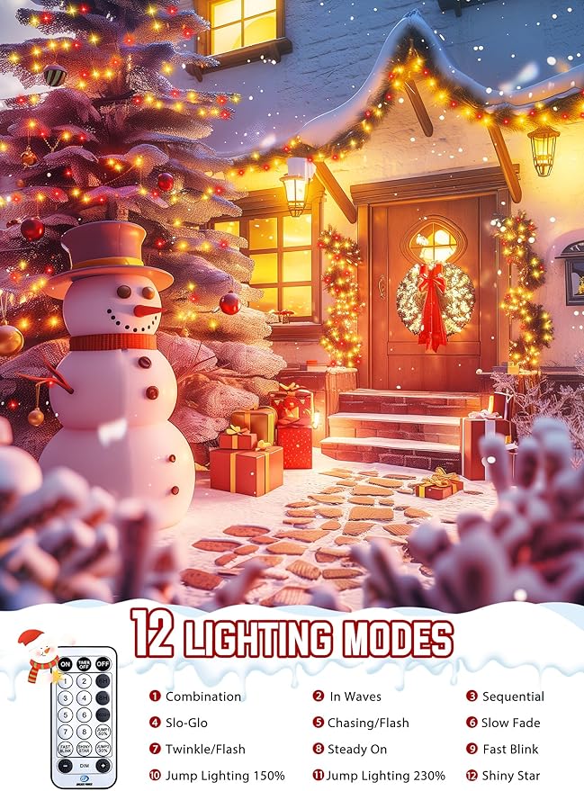 Christmas Cluster Lights Outdoor - 2000LED 100Ft Bright 8 Modes Timer Remote Waterproof Plug-in Fairy String for Tree Garland Window Xmas Decorations Red &amp Warm White