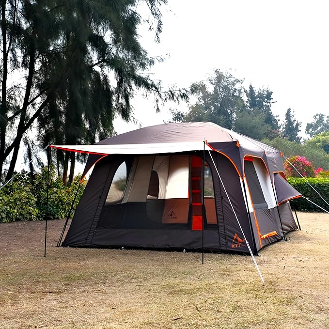 KTT Extra Large Tent 10-12-14 Person(A)Family Cabin Tents2 Rooms3 Doors and 3 Windows with MeshStraight WallWaterproofDouble LayerBig Tent for OutdoorPicnicCampingFamily Gathering