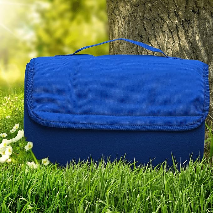 DISCOUNT PROMOS Roll Up Picnic Blankets Set of 10 Bulk Pack - Great Outdoor Blanket for Camping Picnic Beach Sports Outdoor Activities - Blue