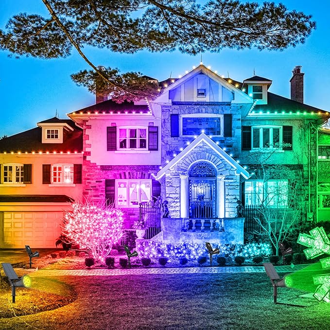 T-SUN Solar Spotlights Color Changing 7 LED Waterproof Solar Garden Lights Auto ON/OFF Adjustable Landscape Spot Lights 2-IN-1 Solar Wall lights for Patio Yard Garden Driveway Pool Area(2 Pack)