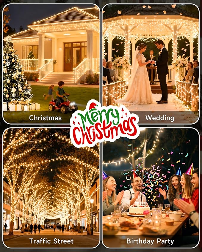 165 FT 500 LED Christmas Lights Outdoor Indoor Plug in Warm White String Lights for Outside Waterproof Connectable Clear Wire Twinkle Light for Christmas Tree Bedroom Classroom Party Decor