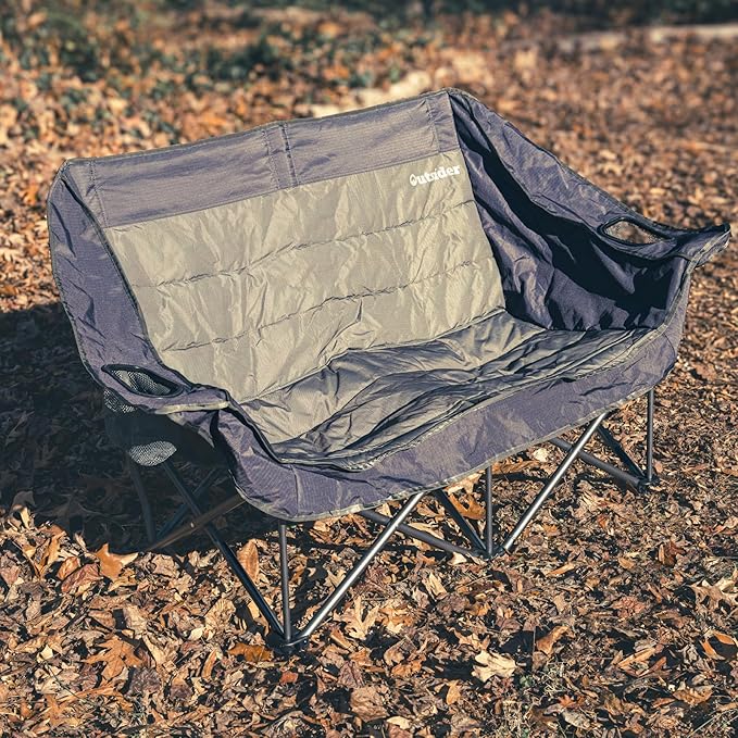OUTSIDER Love seat Padded Lounge Chair Oversized Folding Camping Sofa Low Seat Double Camping Chair Portable Outdoor Loveseat Supports 500 lbs for Beach Tailgating RV Sports Patio