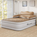 YITAHOME Queen Size Air Mattress with Headboard 18in Inflatable with Pillow Blow Up Mattress with Removable Electric Pump Comfort Air Bed Queen for Camping &amp Home Brown