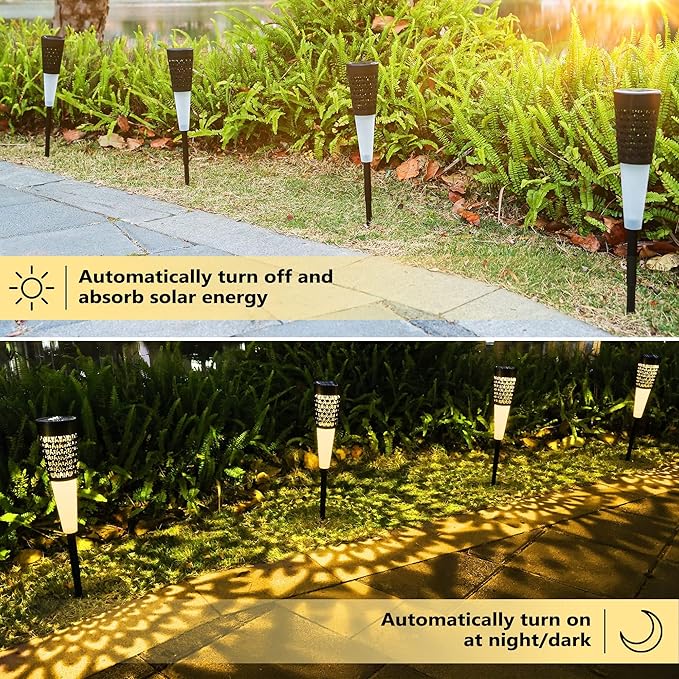 Toodour Solar Lights Outdoor Garden 4 Pack Solar Pathway Lights Waterproof Auto On/Off Outdoor for Garden Yard Patio Walkway Driveway Landscapes Lawn (Warm White)