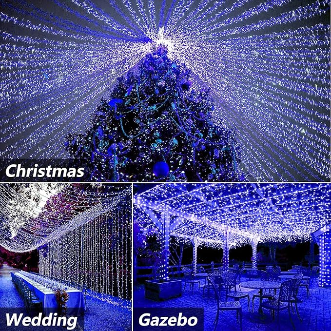 Hezbjiti Christmas String Lights Outdoor 1000 LED 394ft 8 Lighting Modes Christmas Fairy Lights with Remote and Timer for Home Birthday Wedding Party Tree Decorations (1000 LED Blue)