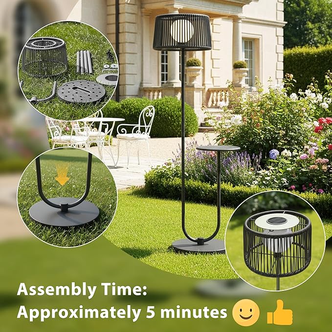 EcoGreen U-Shaped Solar Outdoor tanding Lamp with Table – 21×14×55 Inch Modern Outdoor Light Solar Powered 8H Warm Glow Waterproof for Porch Garden Balcony(Gray Single Pack)