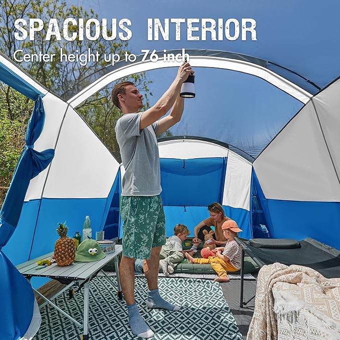 PORTAL 6/8/10 Person Family Camping Tent with Screen Room Water Resistant Big Tunnel Tents with Rainfly Large Family Tent for Camping Outdoor Patio