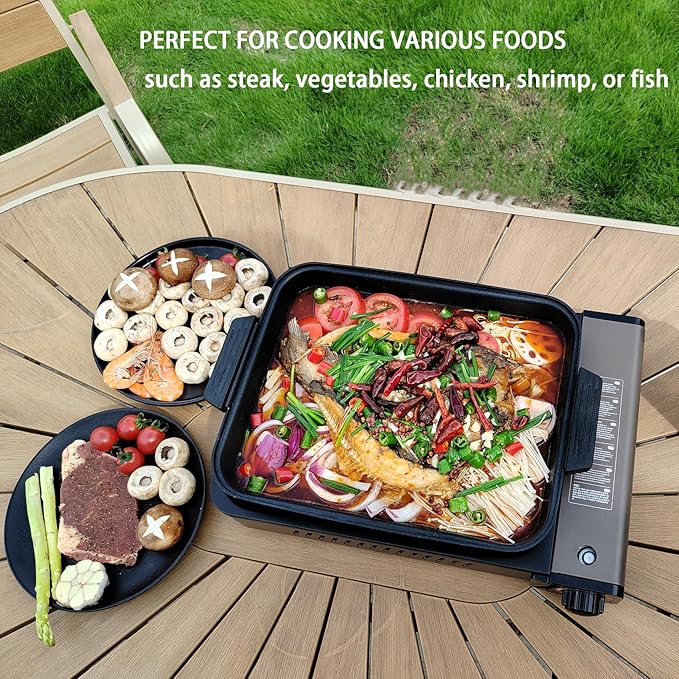 ONLYFIRE OUTDOOR LIVING Portable Propane Gas Stove with Grill Pan and Lid Butane Camping Stove Instant Ignition for Patio Backyard Home Cooking Camping RV Tailgating Emergency Use GS349
