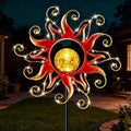 Solar Lights Outdoor Waterproof Red Sun Metal Crackle Glass Stake Decorative for OutsideYardLawnPatioWalkway Mothers'Day Gifts Mom Grandma Garden Lover