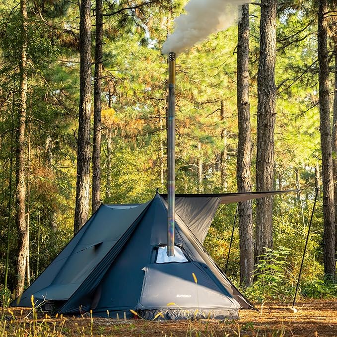 POMOLY Hot Tent Bushcraft Tent STOVEHUT 20 Ultralight Shelter with 4 Poles for 1-2 Person Camping Hiking Backpacking (Blue Grey)