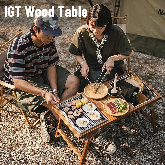 Naturehike Folding Camping Wood Table - IGT Table for Cooking Portable Outdoor Camp Collapsible Lightweight with Carry Bag for Car Camping Picnic RV Trip Patio Backyard
