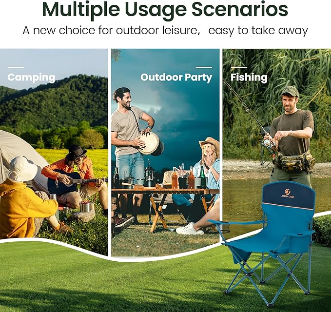 HIGH POINT SPORTS 2 Pack Portable Camping Chair for Adults Folding Outdoor Camp Chair Lightweight Lawn Chairs Folding Collapsible Chair for Camping Tailgates Beach Blue Support 250 lbs