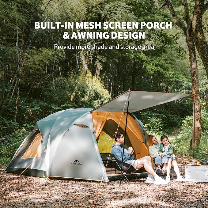 Naturehike KOTA 4/6/8 Person Camping Tent Double Layer Waterproof 4 Person 6 Person 8 Person Tents for Camping Large and Tall Family Tent with Vestibules Porch