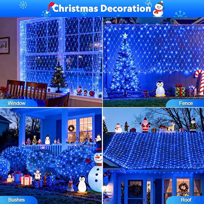 JMEXSUSS 200 LED Blue Christmas Net Lights 9.8ft x 6.6ft Connectable Christmas Bush Lights with Remote 8 Modes Plug in Net Light Outdoor Mesh Light Waterproof for Tree Yard Fence Decoration