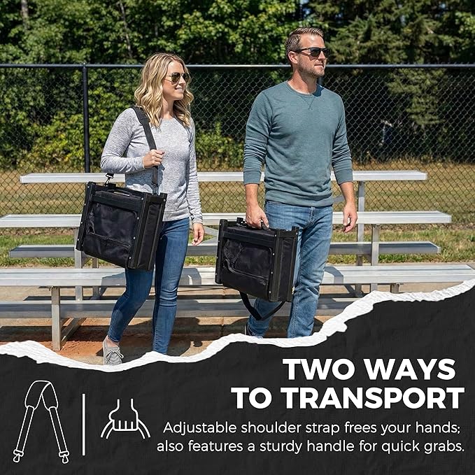 SPORT BEATS Stadium Seats with Back Support Bleacher Chairs with Back and Cushion Thick Padded Bleacher Seats Includes Shoulder Strap Black 1pc Large - 18.5 W x 14 D x 18.5 H