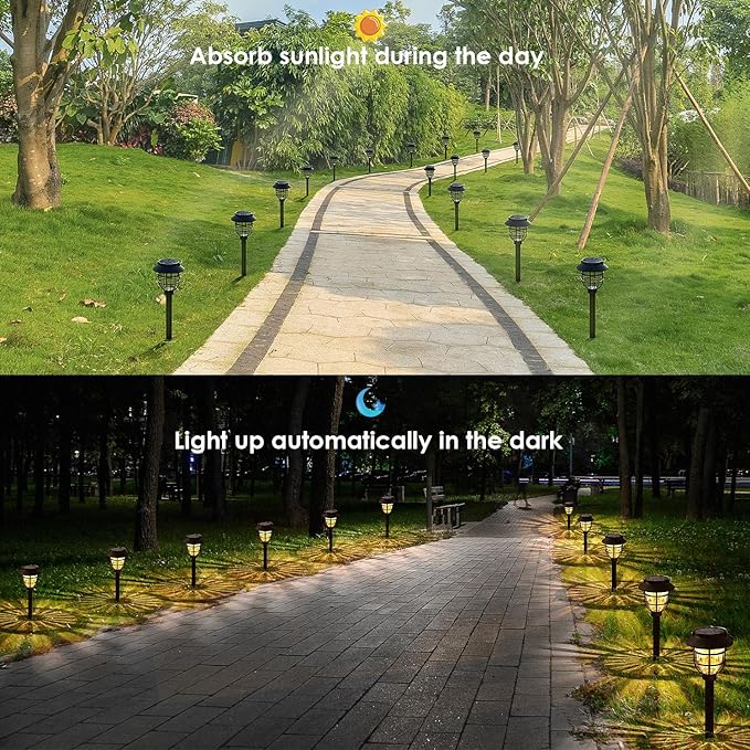 10 Pack Solar Pathway Lights Outdoor- Bright Solar Powered Garden Light with 3000K Warm LED Auto On/Off Waterproof Path Lights Decorative Landscape Lighting for Yard Patio Walkway Driveway