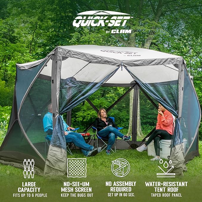 CLAM Pop Up Screen Tent Outdoor Camping Gazebo Canopy Escape 11.5' Gray