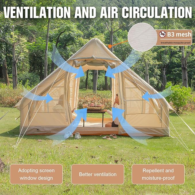 House Instant Glamping Camping Tents for 4-6 Person Inflatable Tent House with Hand Air Pump and Storage Bag Inflatable Floating Tent for Camping Travel Hiking