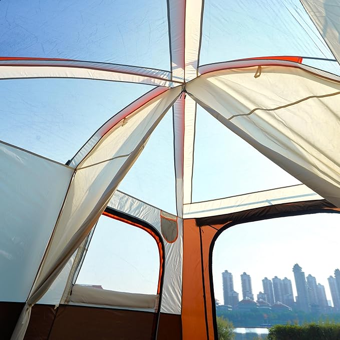 KTT Large Tent 8-10-12 PersonFamily Cabin Tents2 Rooms2 Doors and 4 Windows with MeshStraight WallWaterproofDouble LayerBig Tents for OutdoorPicnicCampingFamily Gathering