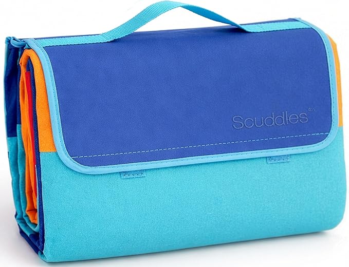 scuddles Extra Large Picnic Blanket – 60 x 80 Waterproof Outdoor Mat with Soft 3-Layer Comfort Cozy Fleece Top Foldable Design &amp Carry Strap for Beach Camping Parks &amp Hiking