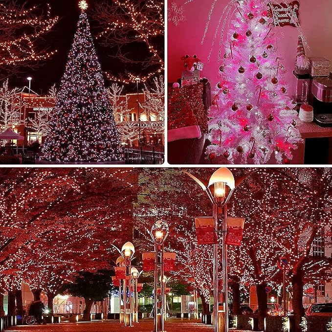 Connectable 240LED 88Ft 13Modes Christmas String Lights Outdoor Indoor | Extendable Green Wire Red &amp White Christmas Tree Lights with Timer | Twinkle Fairy Light Plug in for Xmas Tree (Red &amp W