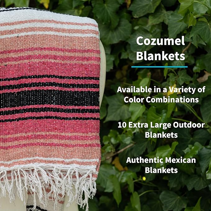 Cozumel Authentic Mexican Blankets (10-Pack) - 72x48 Woven in Mexico - Serape Throw Blanket for Yoga Studio Outdoor Picnic/Camping/Beach Saddle Blanket Bed/Home Decor (Assorted Random)