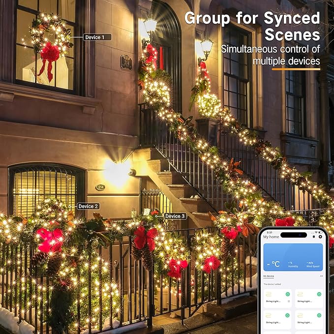 Brizled Smart Christmas Lights 98.4FT 300 LED Color Changing Christmas Lights with APP/Voice Control Warm White &amp Multicolor Fairy String Light Music Sync Xmas Tree Light for Indoor Outdoor Deco