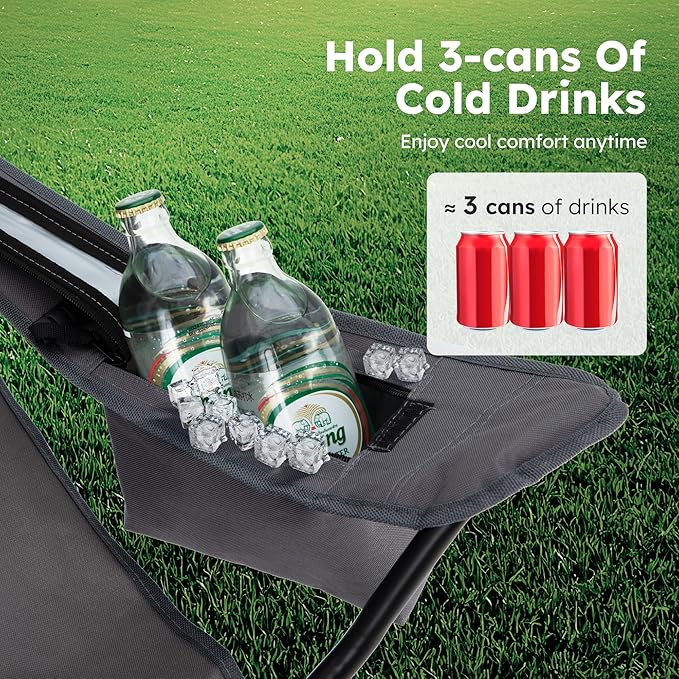 ALPHA CAMP Camping Chair 2 Pack Portable Chair with 3-Can Cooler Folding Chair with Side Pocket and Cup Holder Collapsible for Camping Tailgates Beach Fishing and Sports2PC