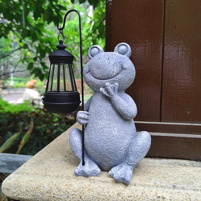 Frog Solar Garden StatuesResin Frog Figurine Decorations with Solar Lights Lantern Outdoor Figurines Lawn Garden Statue Decor Art for LawnYardBalcony OrnamentGift for Home Mom.