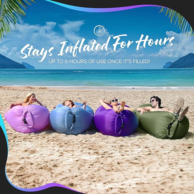 Nevlers Military Green Inflatable Lounger | No-Pump Blow Up Couch | 210T Polyester Outdoor Lounger for Use as Music Festival Essentials | Air Couch Inflatable Chair for Kids w/ 450 lbs. Capacity