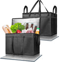 Pack of 2 Insulated Food Delivery Bag with Hard Bottom XXXL Large Reusable Thermal Cooler Grocery Tote Bag Commercial Pizza Delivery Box Carrier for Uber Eat Door Dash Essentials Hot and Cold Food