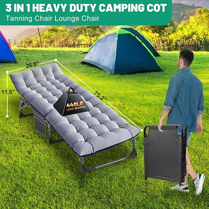 Portable Folding Camping Cot for Adults with Comfortable Mattress Lightweight Camp Bed with Carry Bag for Outdoor Travel Hiking Beach Sleep Anywhere