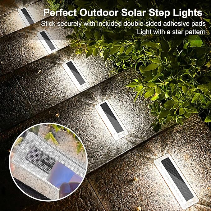Lacasa Solar Deck Lights Solar Lights Outdoor Waterproof IP68 4 Pack Solar Powered Pathway Yard Driveway Step Landscape Light LED Lighting 50LM for Garden Path Walkway Stair Patio Cool White 6000K